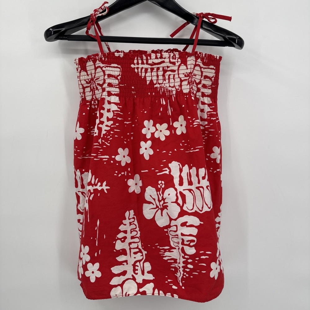 VTG Ui‎ Maikai Red White Dress Hawaiian Smocked Youth Size Small? READ Tropical